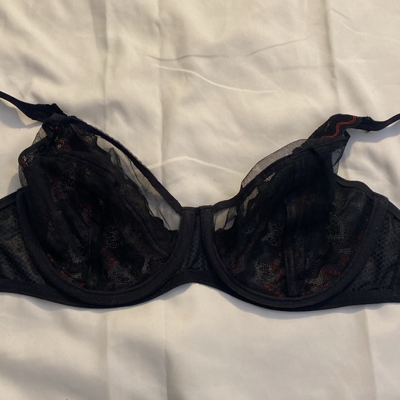 Freya Sexy Black/Red Unlined Lace Bra (30H) - Picture 3 of 4